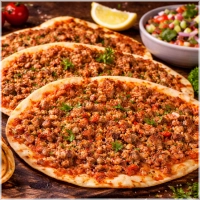 Thin Flatbread Topped With Minced Meat,Salads And Sauce Of Choice